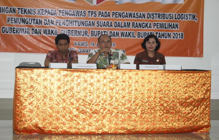 Bimbingan Teknis Kepada Pengawas TPS Dalam Rangka Pengawasan Tahapan Distribusi Logistik, Pemungutan dan Penghitungan Suara Dalam Rangka Pemilihan Gubernur dan Wakil Gubernur, Bupati Dan Wakil Bupati Tahun 2018