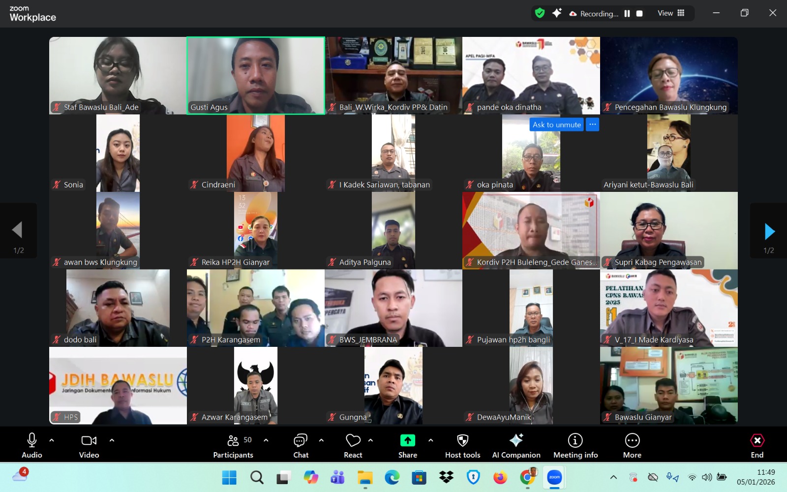 Tangkapan layar zoom pembahasan program kerja divisi pencegahan
