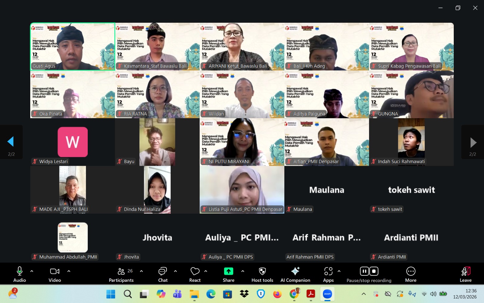 Diskusi publik Bawaslu Bali di ruang digital yang menyorotin pemutakhiran data pemilih, Kamis (12/3/2026).