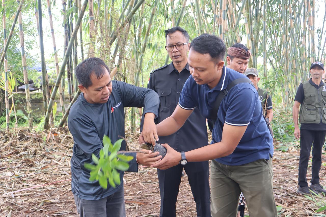 Anggota Bawaslu Bali, Gede Sutrawan saat menanam pohon sebagai implementasi dari gerakan Jumpa Berlian, Senin (16/3/2026)