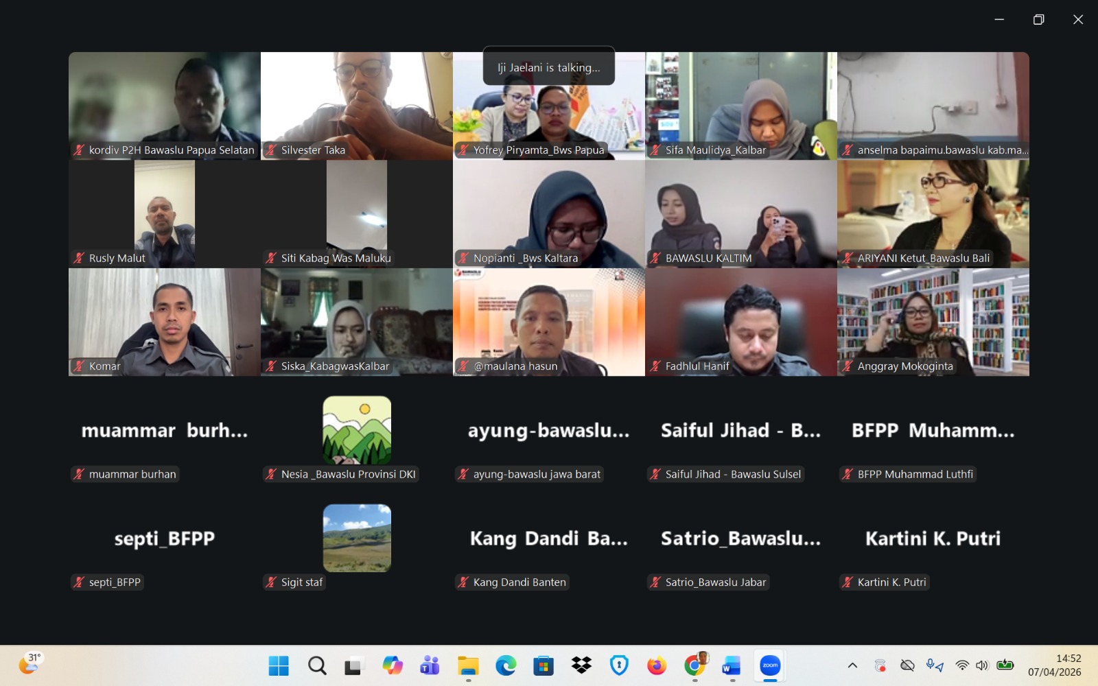 Koordinasi Divisi Pencegahan, Partisipasi Masyarakat, dan Hubungan Masyarakat (P2H) yang digelar secara daring, Selasa (7/4/2026)