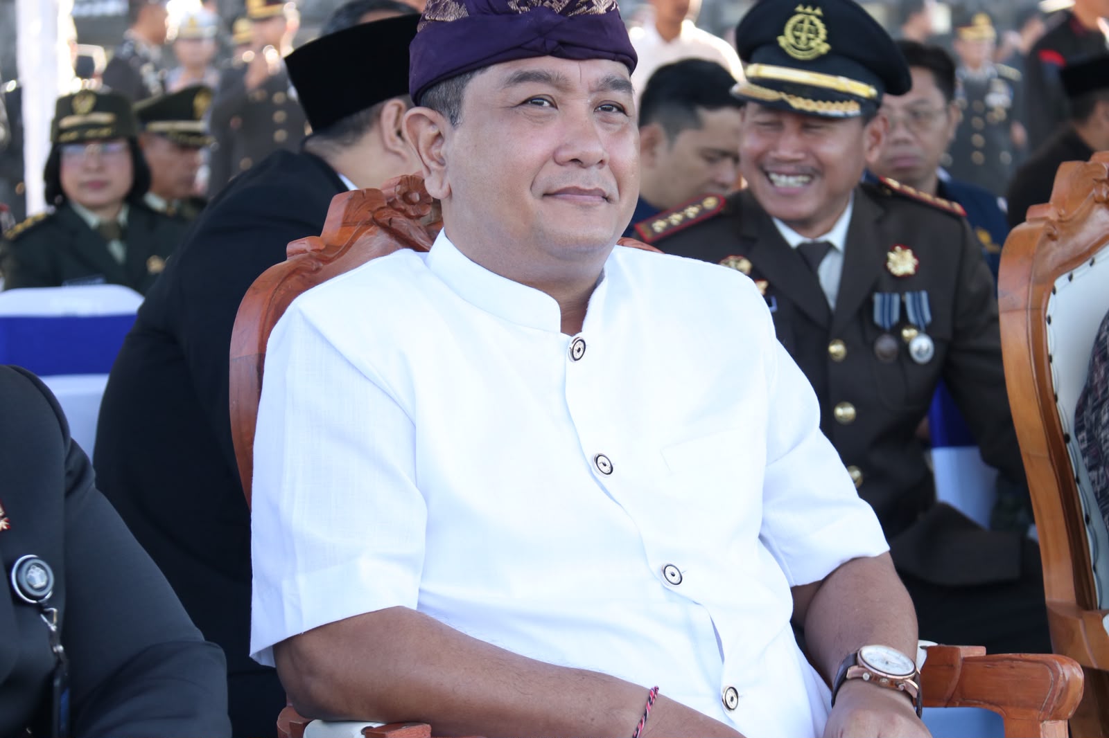 Ketua Bawaslu Bali, I Putu Agus Tirta Suguna saat menghadiri peringatan hari Bhayangkara ke 80, Rabu (1/6/2026).