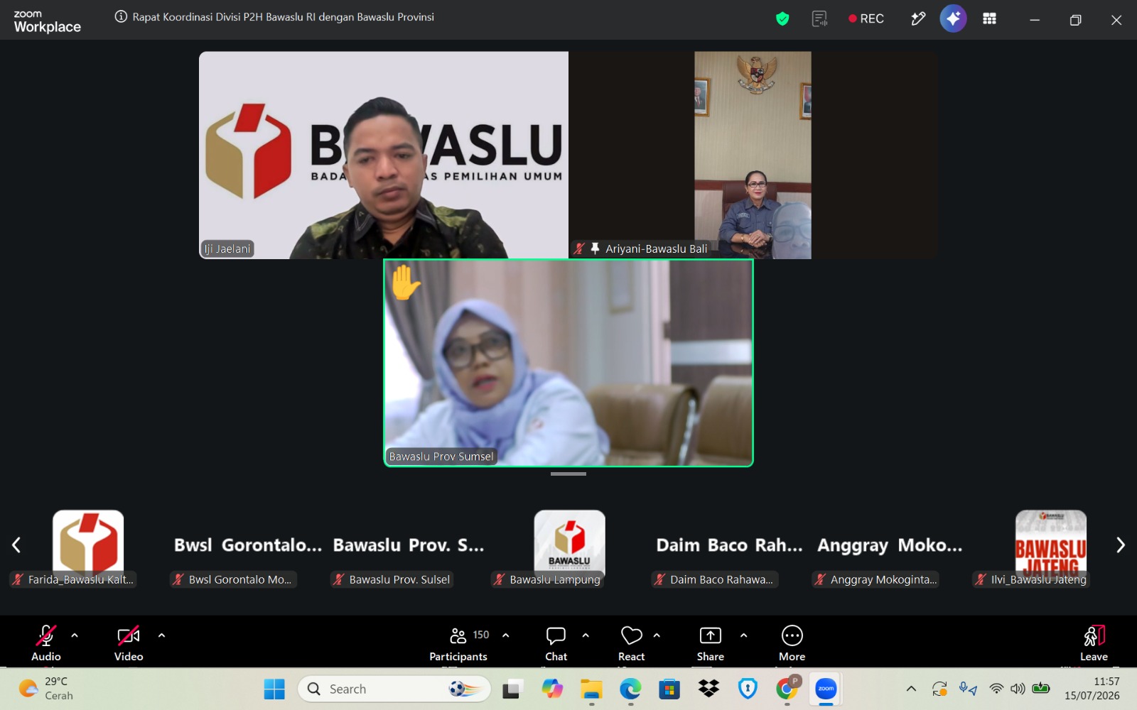 Kordiv P2H Bawaslu Bali, Ketut Ariyani saat rapat koordinasi persiapan Pleno PDPB tingkat Nasional secara daring, Rabu (15/7/2026)