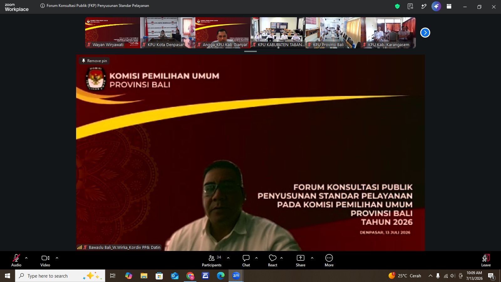 Wirka hadiri Forum Konsultasi Publik Penyusunan Standar Pelayanan pada KPU Provinsi Bali Tahun 2026 yang digelar secara daring