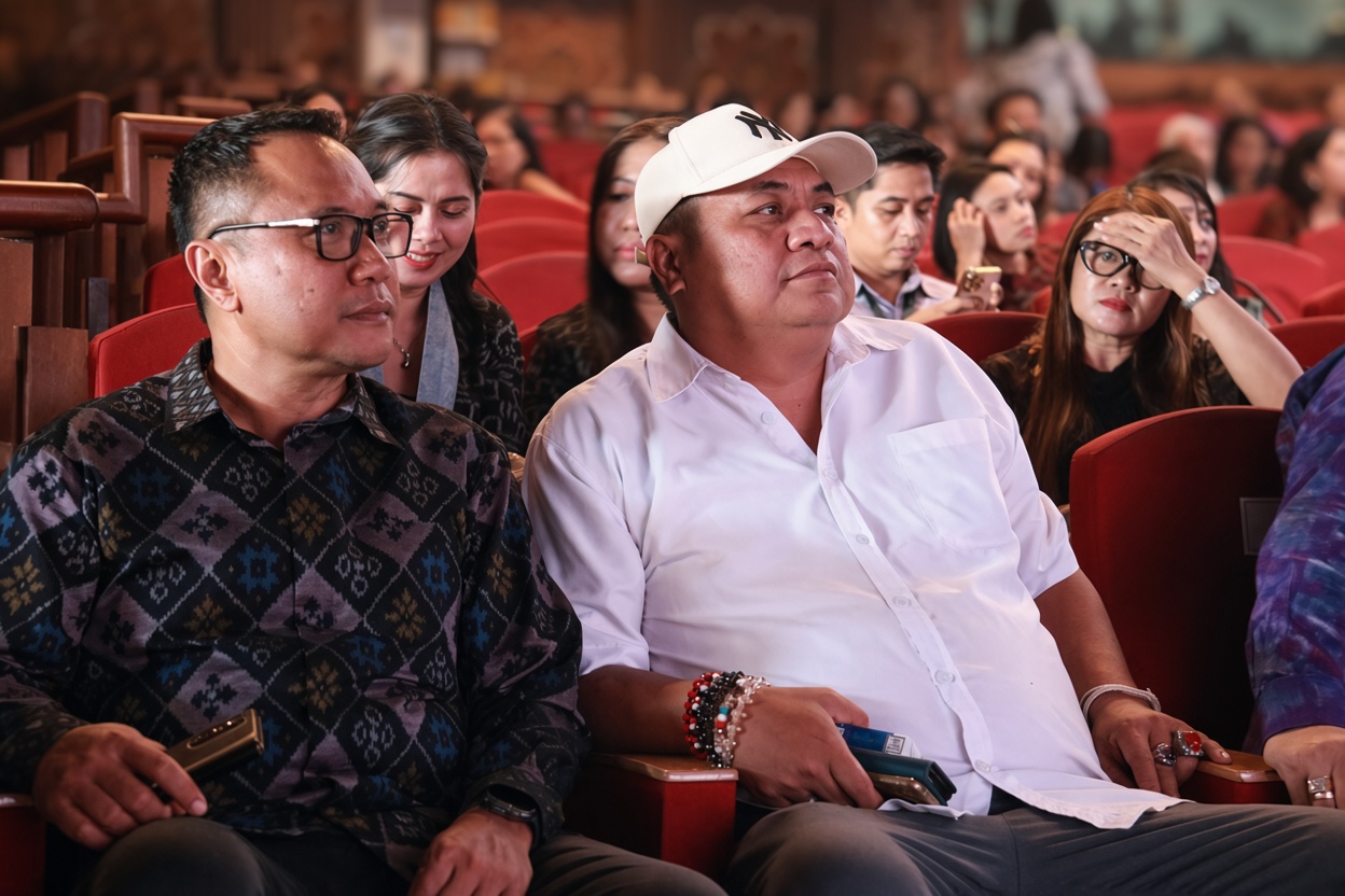Anggota Bawaslu Bali, I Nyoman Gede Putra Wiratma (tengah) bersama Kepala Sekretariat Bawaslu Bali, Ida Bagus Putu Adinatha (Kiri) menghadiri Dekranasda Bali Fashion Show, Rabu (12/8/2026)